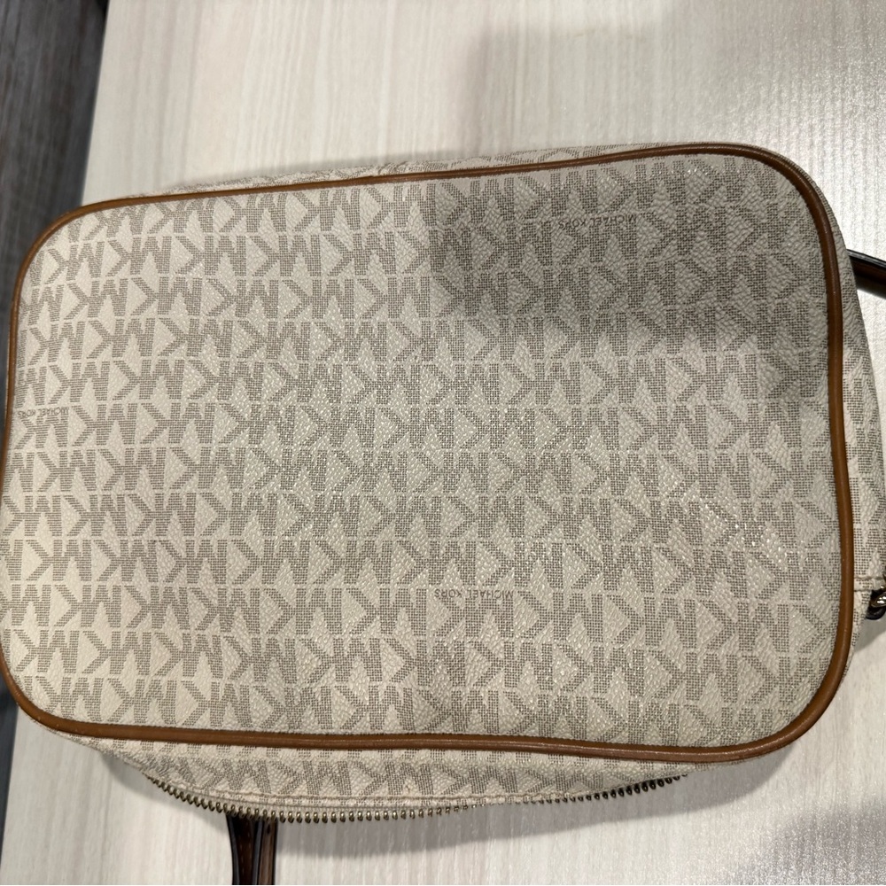 Michael Kors Beige Logo Crossbody with Brown Trim and Gold Hardware - Picture 7 of 8